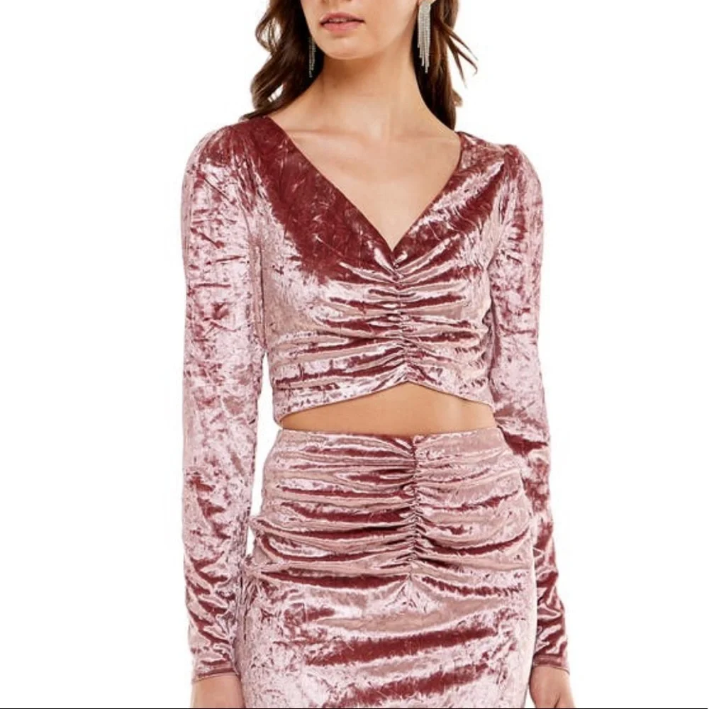 NWT Wayf X Emma Rose Samantha Ruched Long Sleeve Velvet Crop Top Fall Velour - Picture 2 of 8